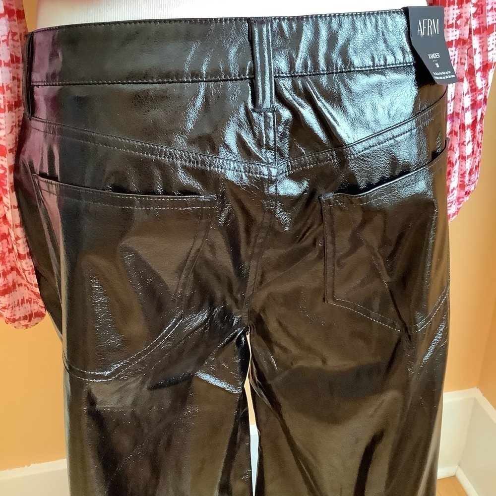 AFRM Xander Black Faux Leather Wide Leg Pants High Waist Shiny 30 NWT - Picture 7 of 13